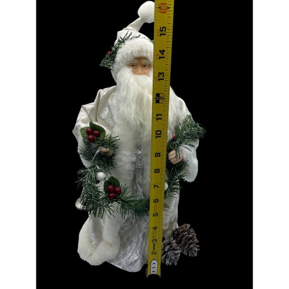 VTG White & Silver Robe Santa Claus Tree Topper Pine Cones Silver Bell  Garland - Picture 7 of 13
